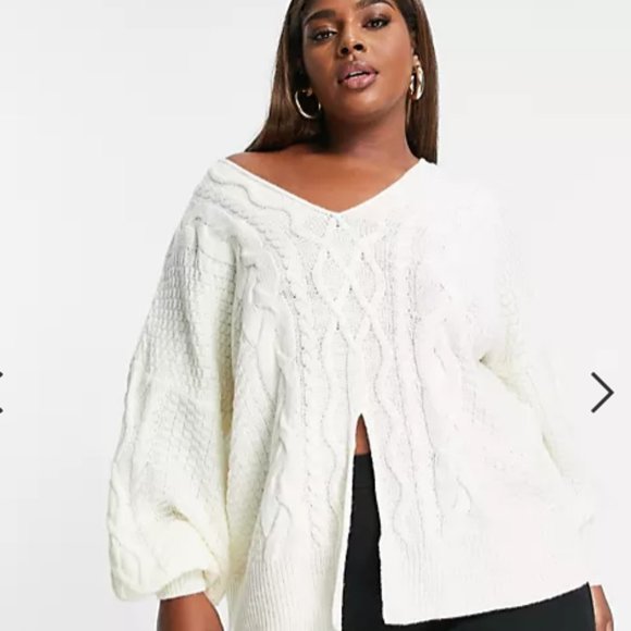ASOS Curve Sweaters - ASOS DESIGN Curve Cable Knit Sweater with Front Split, US Size 20